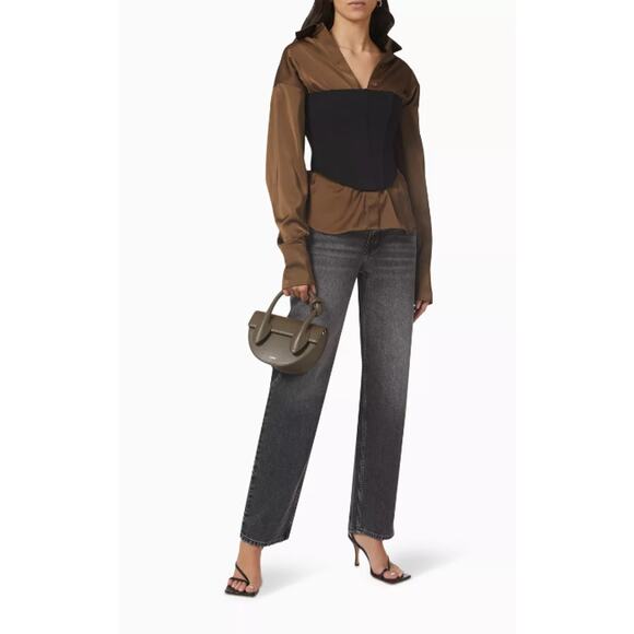 GOOD AMERICAN Sueded Fleece Corset Top 5-XXL Black Side Zipper 100% Cotton NWT - Picture 2 of 12